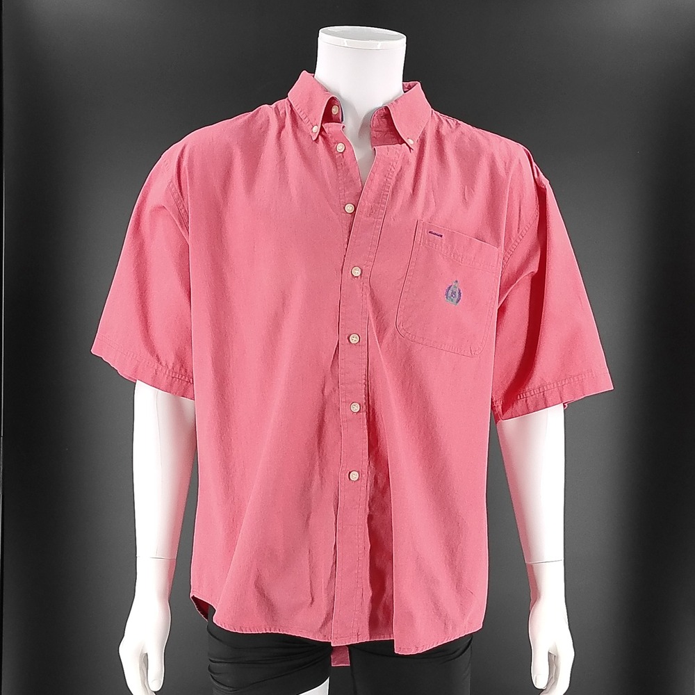 Bugle Boy Company Mens XXL Salmon Pink Short Sleeve Button Down Cotton Shirt